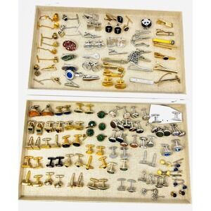 Vintage Gold & Silver Tone Cufflinks and Tie Clips Tie Tacks Lot of 85